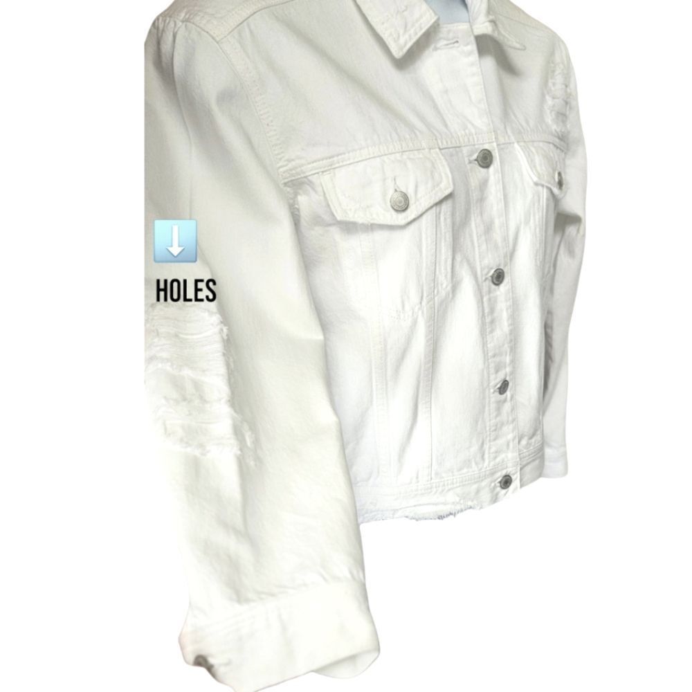 AMERICAN EAGLE White Ripped, Distressed, Cropped Denim Jacket Size Large - Picture 6 of 16